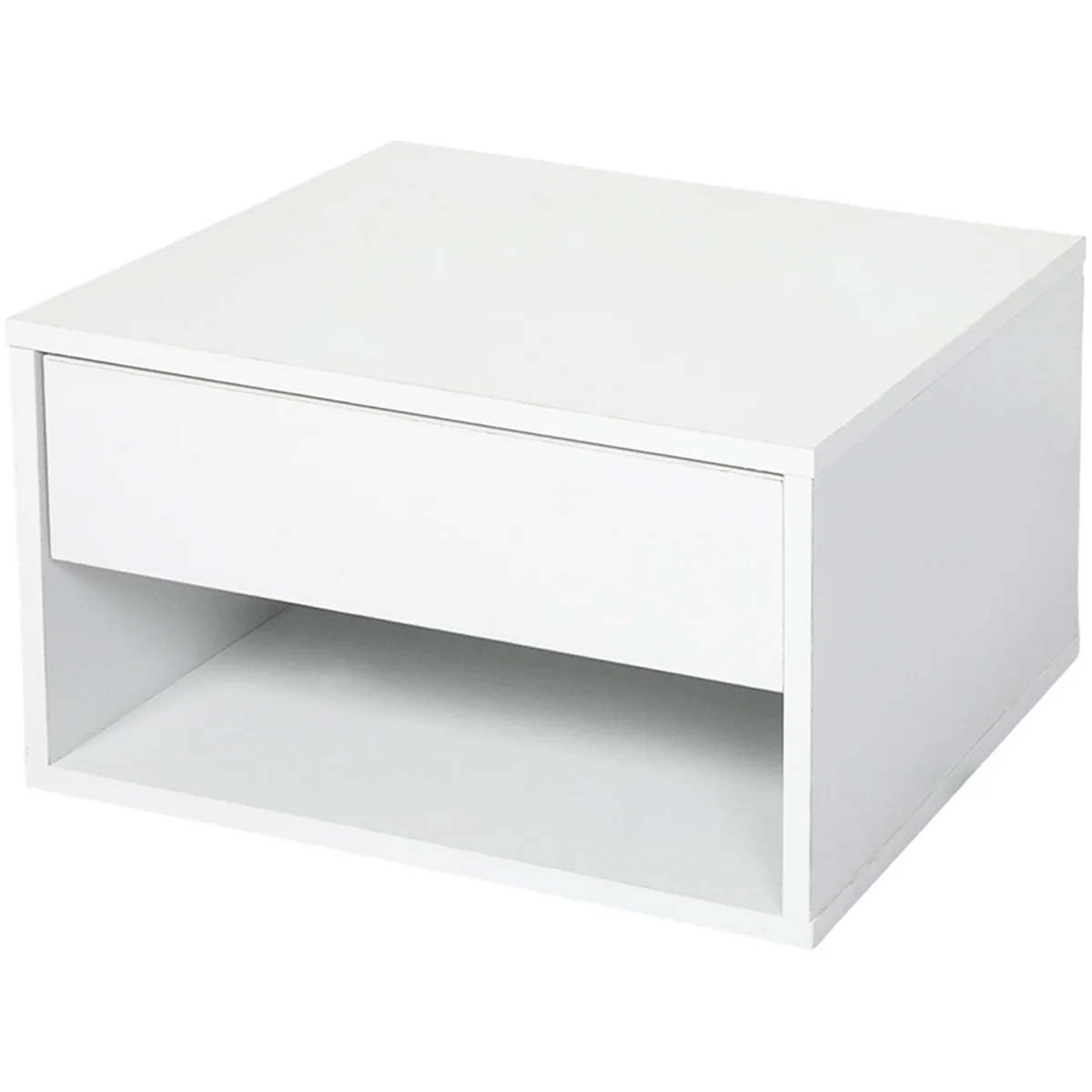 Bedside Table Floating Set of 2 Wall Mounted Drawer Open Shelf White - White – image 6