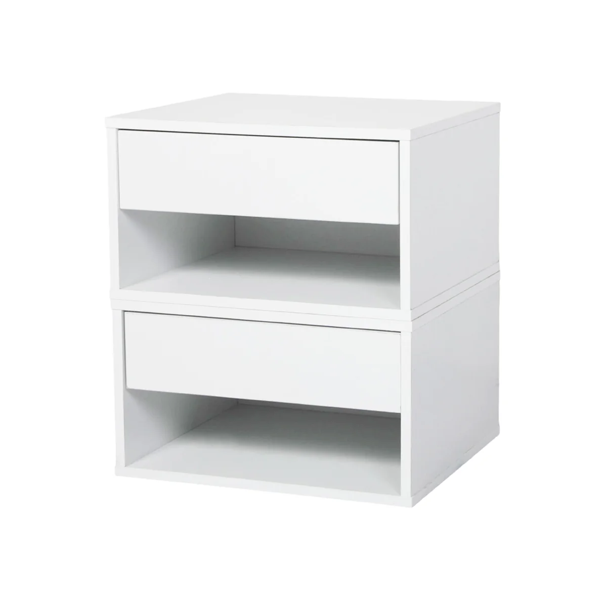 Bedside Table Floating Set of 2 Wall Mounted Drawer Open Shelf White - White – image 1