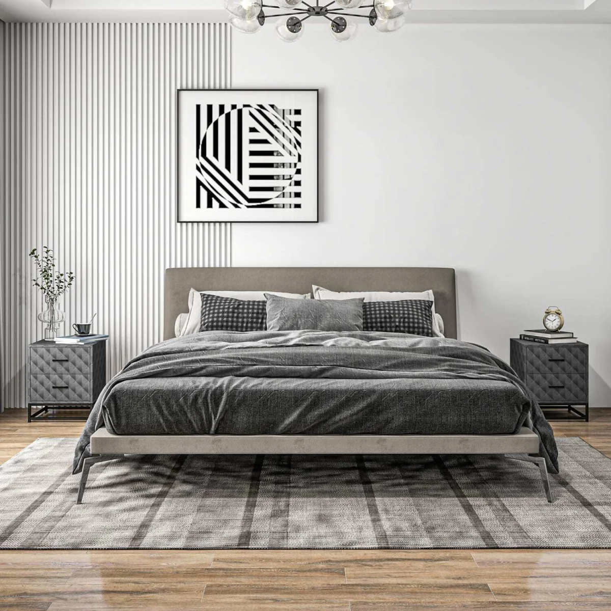 Nonare Set of 2 Grey Bedside Tables with 2 Drawers and Steel Legs – image 2