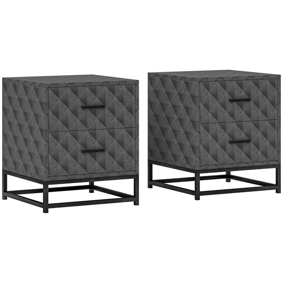 Nonare Set of 2 Grey Bedside Tables with 2 Drawers and Steel Legs – image 3