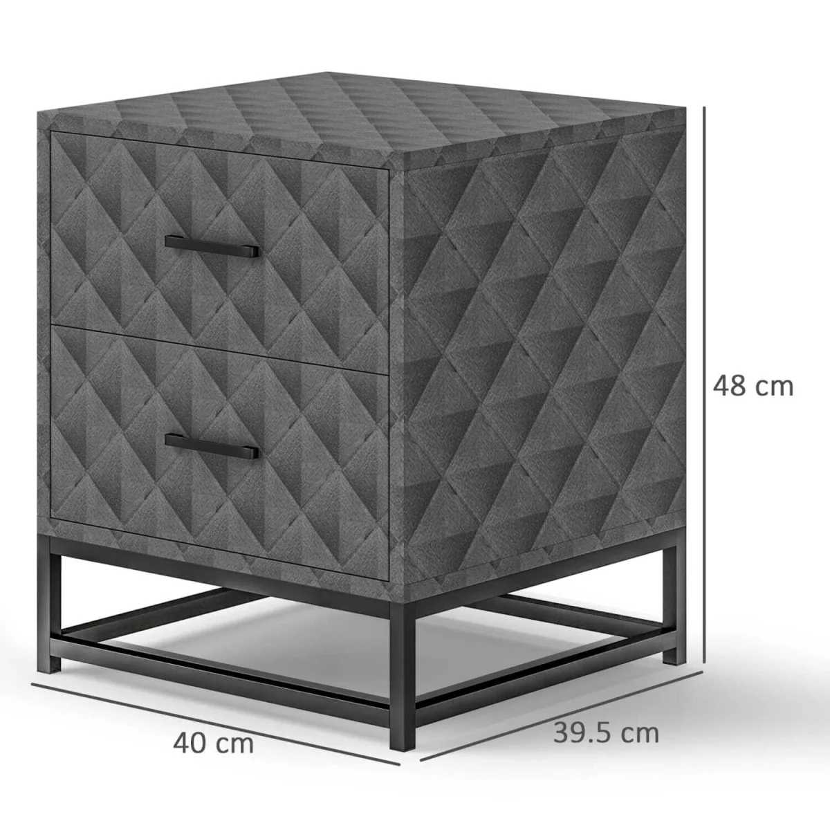 Nonare Set of 2 Grey Bedside Tables with 2 Drawers and Steel Legs – image 4