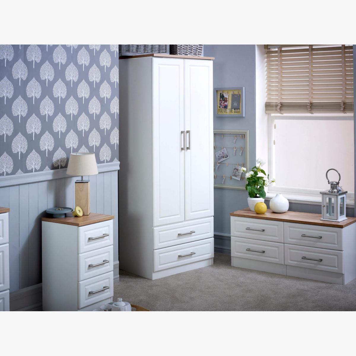 Kent Ready Assembled SMART 3 Drawer Bedside Cabinet - White Ash & Modern Oak