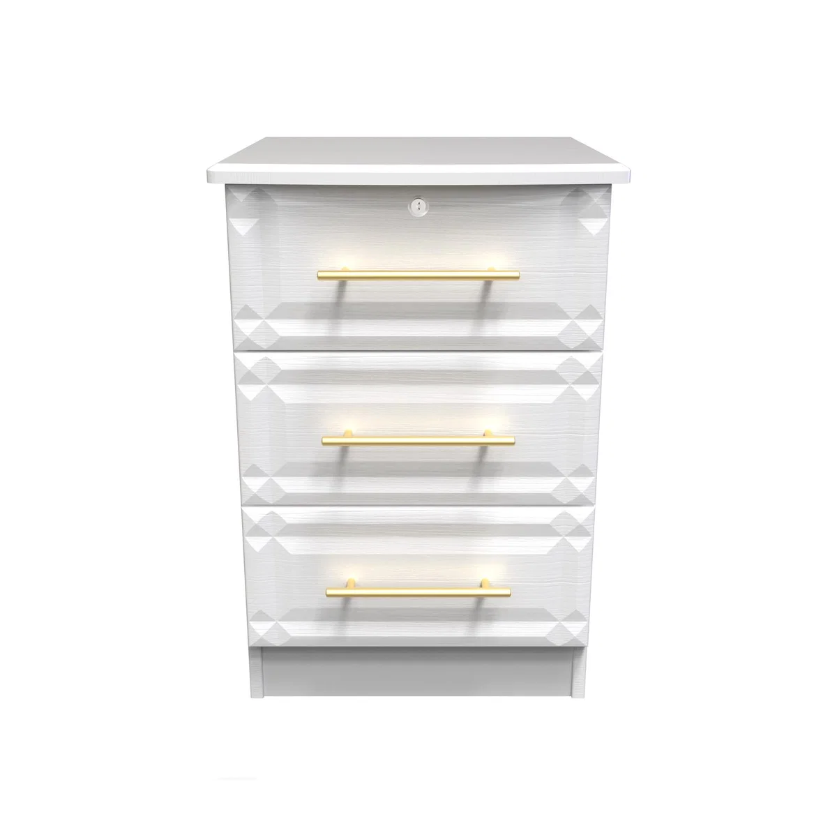 Faye Ready Assembled 3 Drawer Bedside Cabinet - with Lock - White Ash