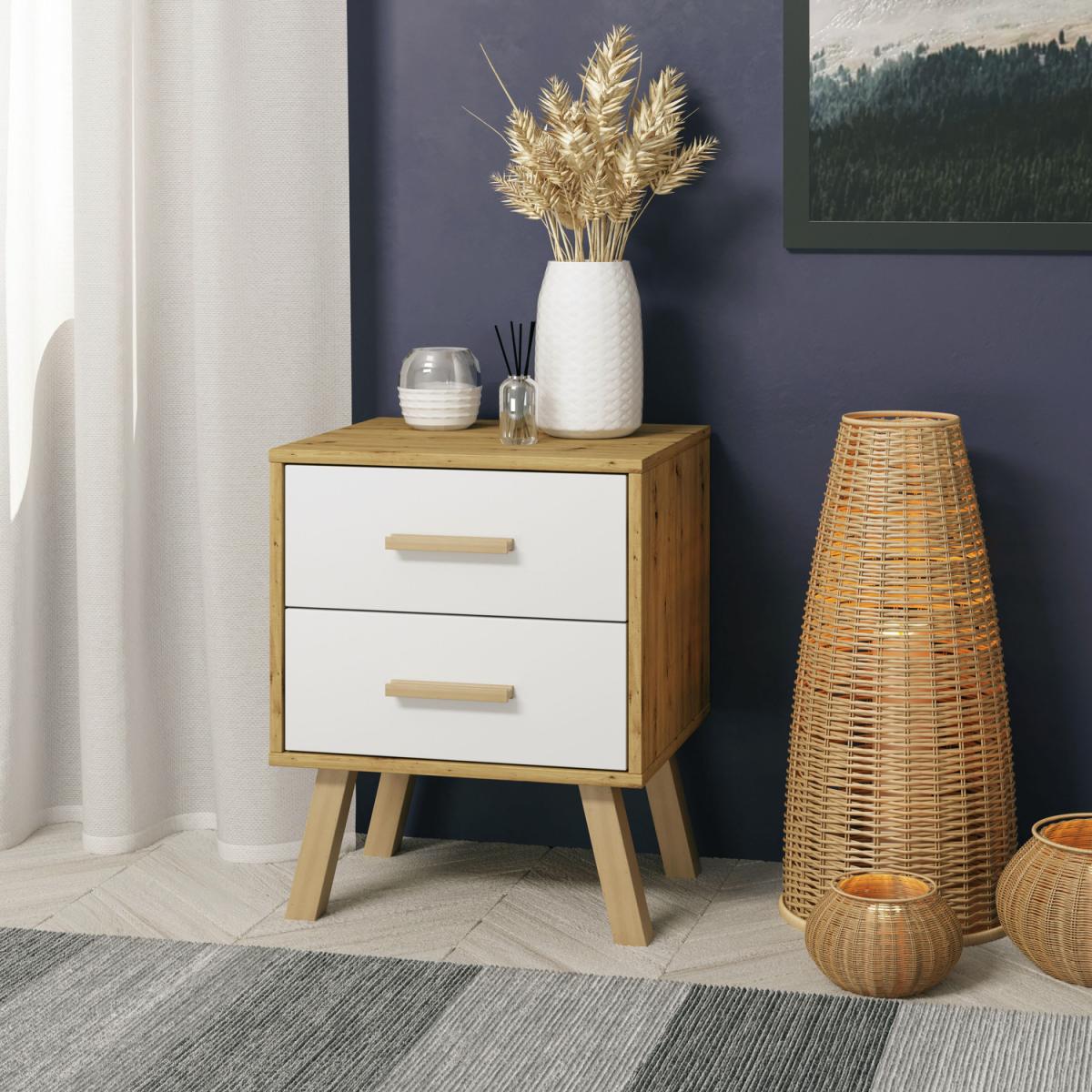 Austin Bedside Cabinet Oak and White - Oak – image 2