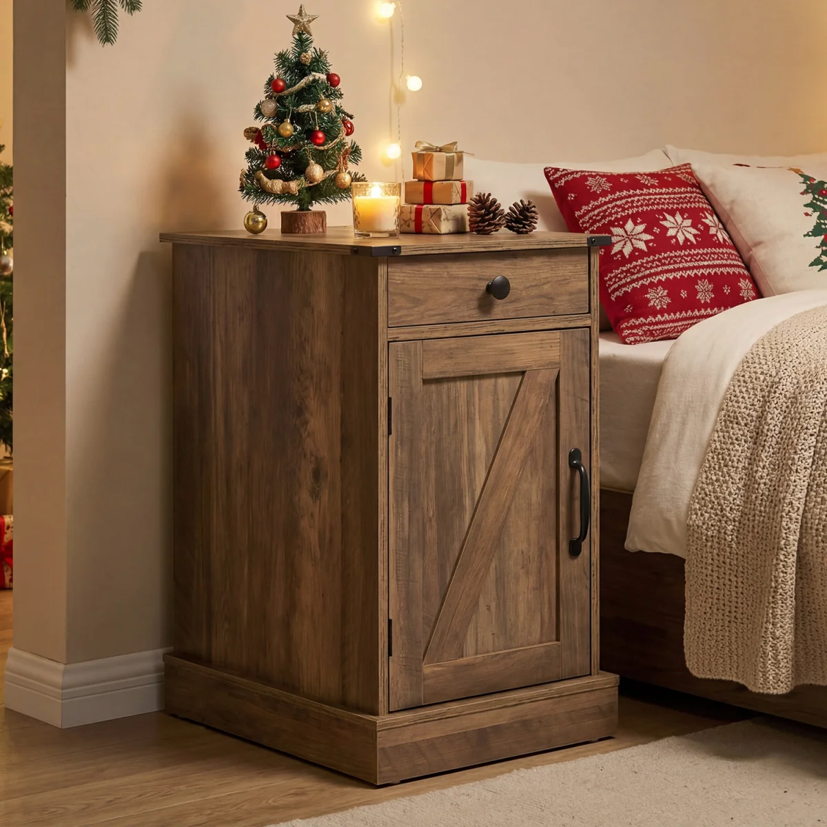 Narrow Wooden Nightstand with Power Outlets - Brown – image 5
