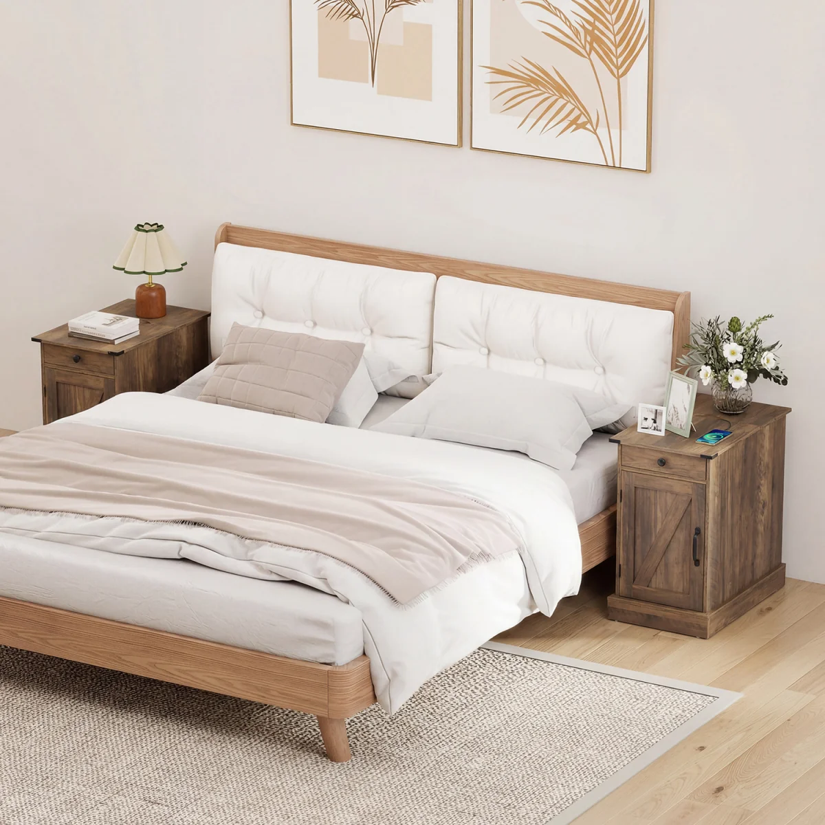Narrow Wooden Nightstand with Power Outlets - Brown – image 9