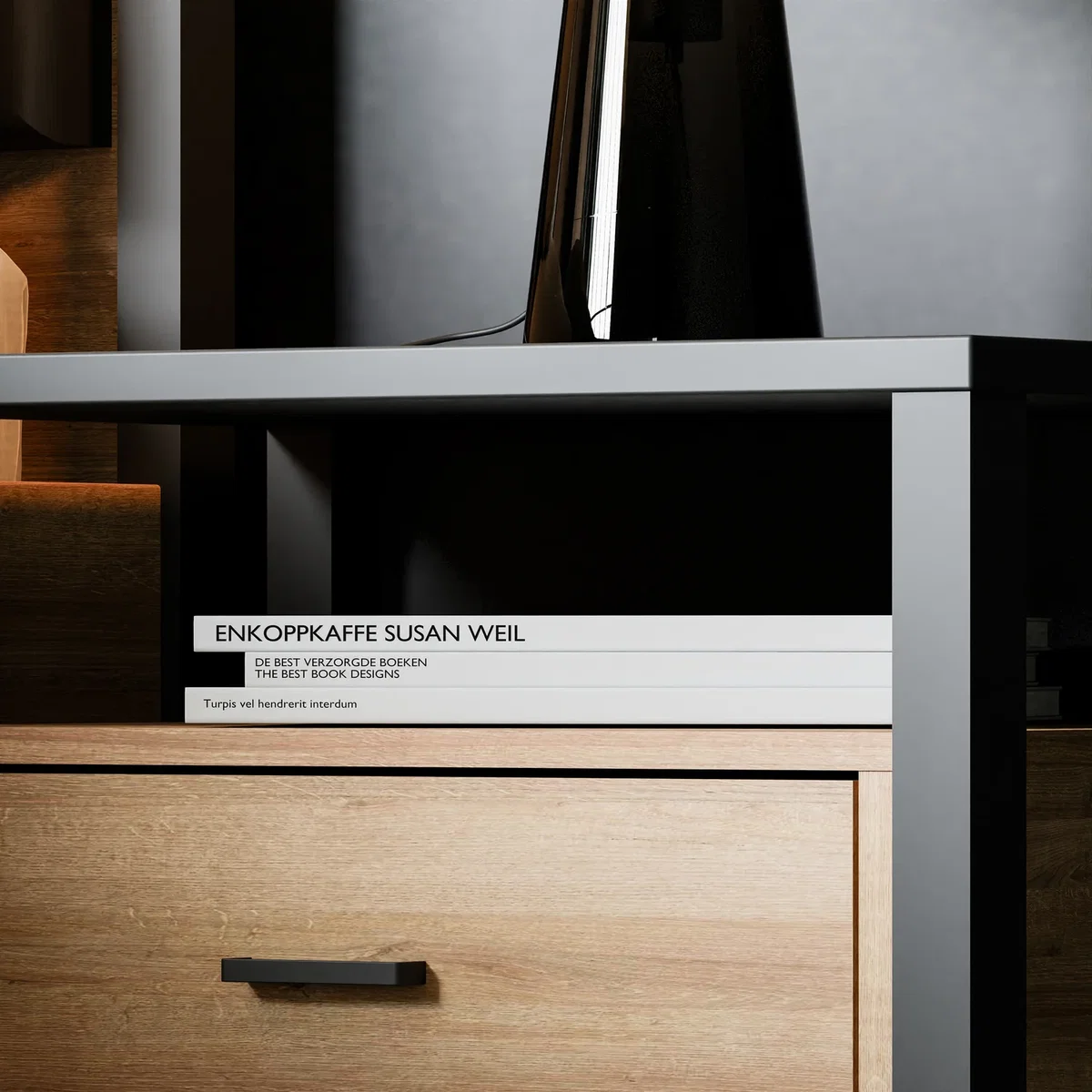 High Rock Bedside in Matt Black/Riviera Oak - Black & Riviera Oak – image 6