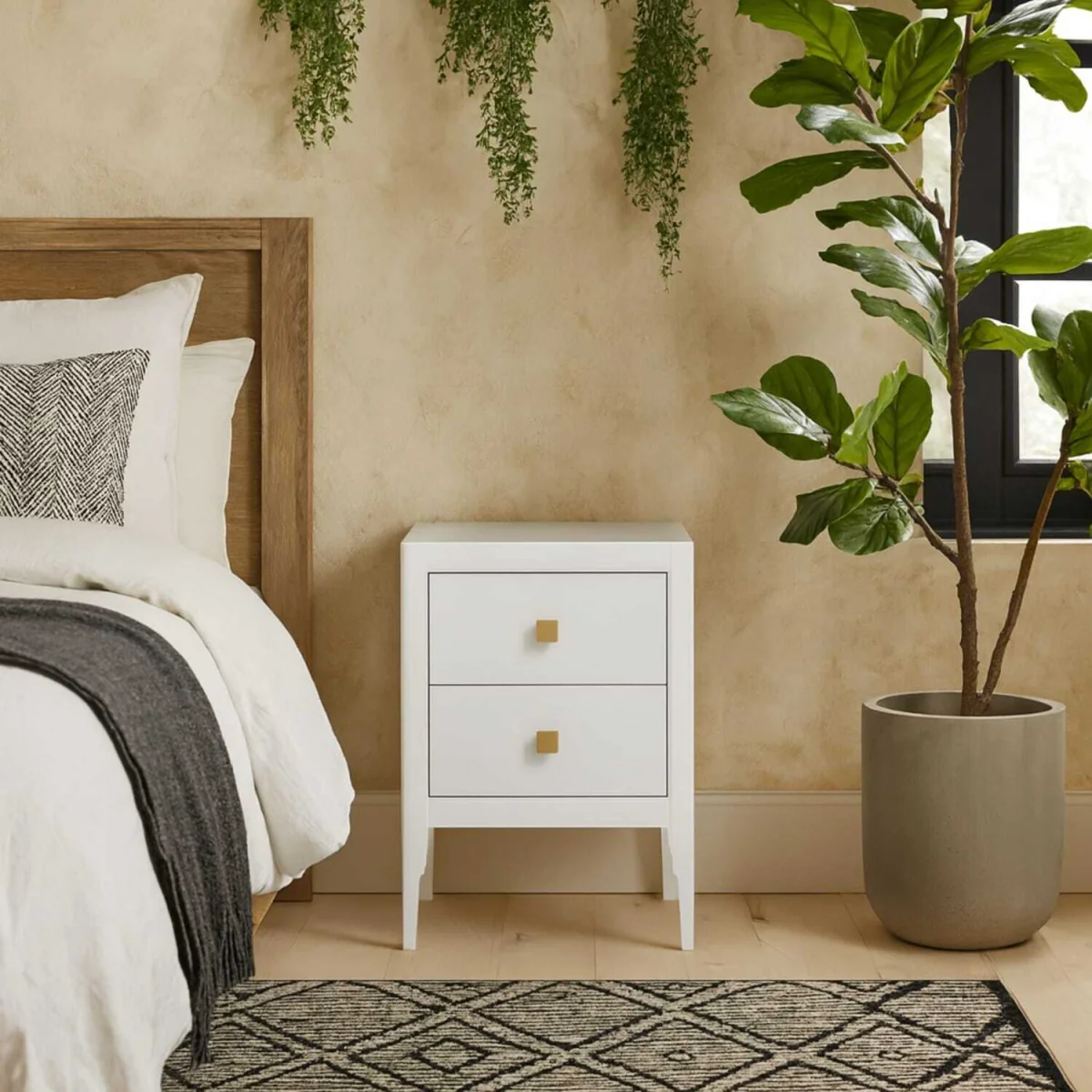 Paraty Two-Drawer Bedside Table ¿ White Wood-Grain - White – image 1