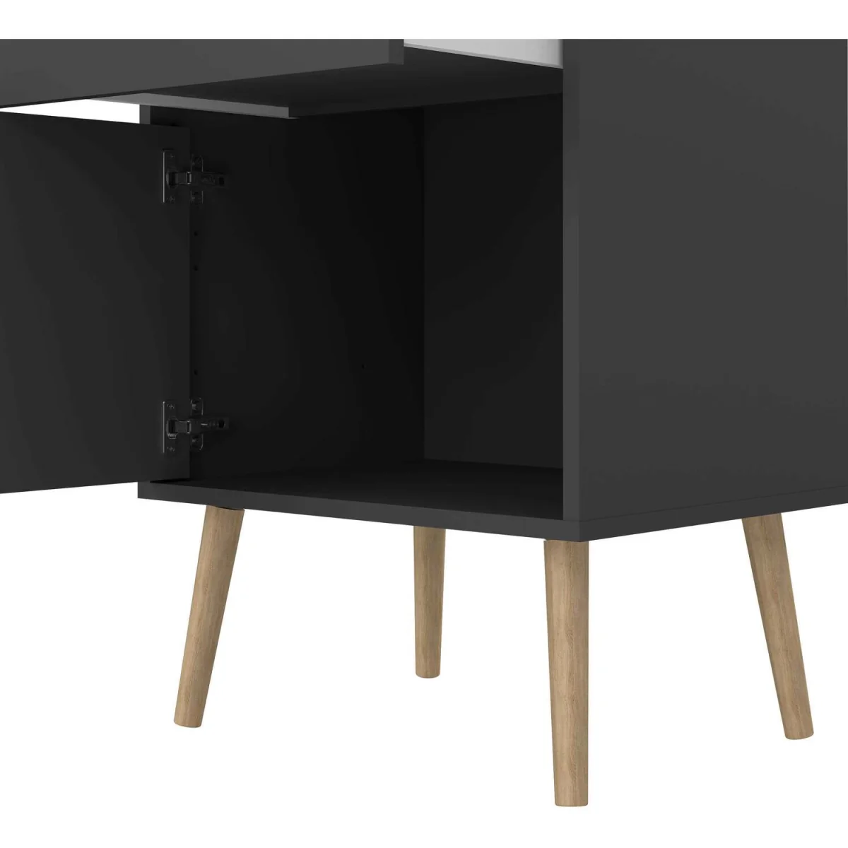 Quietbloom Dark Grey Bedside Table, 1 Door 1 Drawer, Solid Oak Legs - Grey – image 2