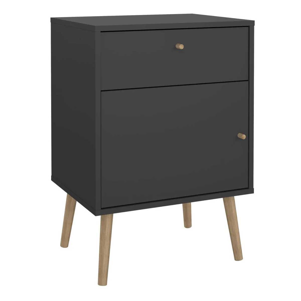 Quietbloom Dark Grey Bedside Table, 1 Door 1 Drawer, Solid Oak Legs - Grey – image 3