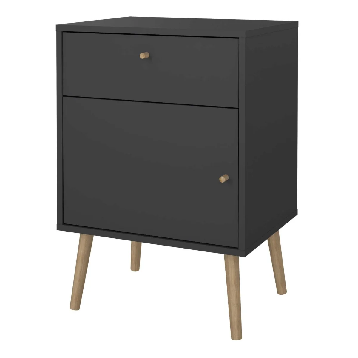 Quietbloom Dark Grey Bedside Table, 1 Door 1 Drawer, Solid Oak Legs - Grey – image 4