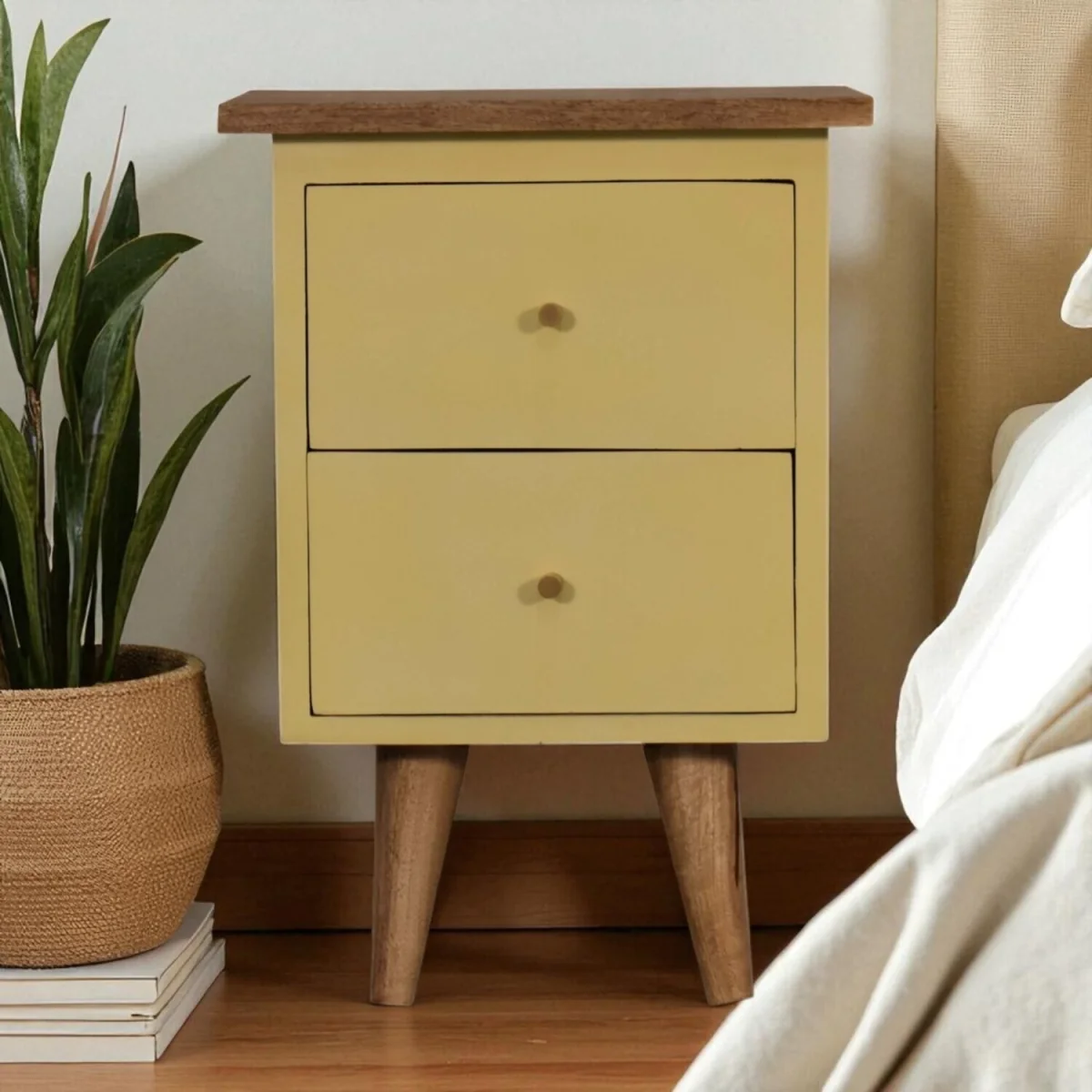 Solid Wood Hand Painted Bedside - Yellow