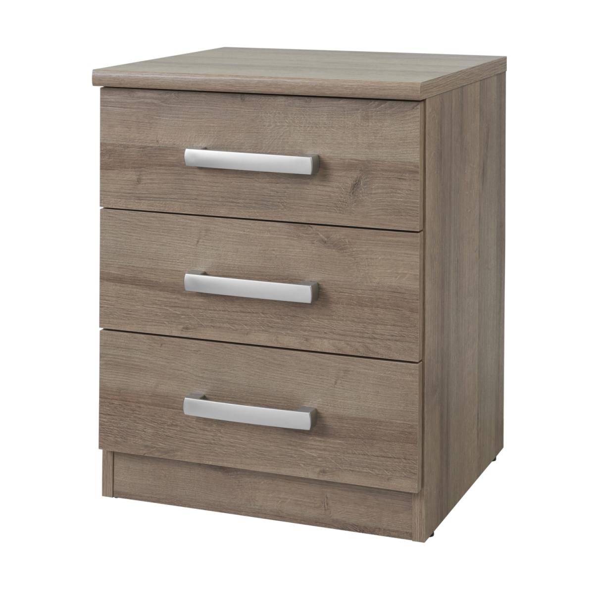 Riviera Three Drawer Bedside Table - Medium Oak – image 2