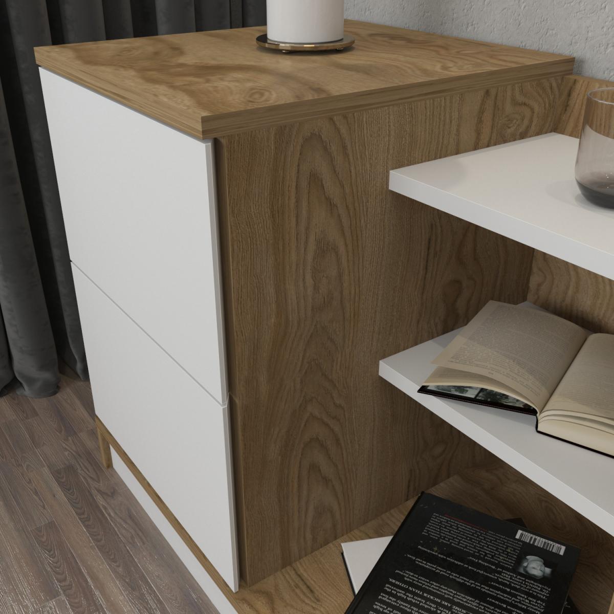 Rena Modern Nightstand Bedside Table - White & Oud Oak Pattern – image 5
