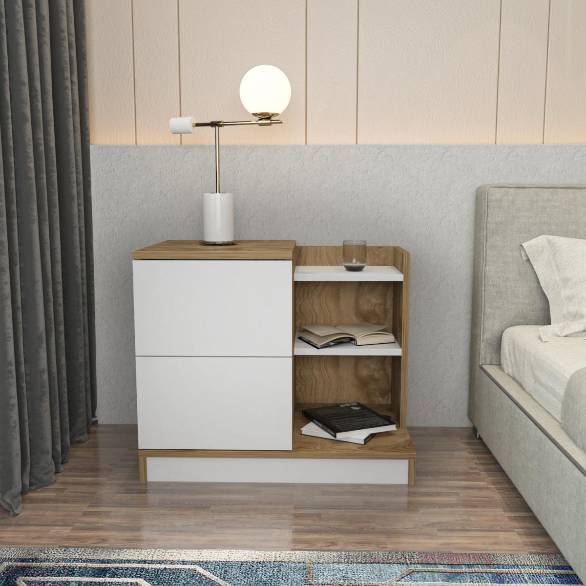 Rena Modern Nightstand Bedside Table - White & Oud Oak Pattern – image 6