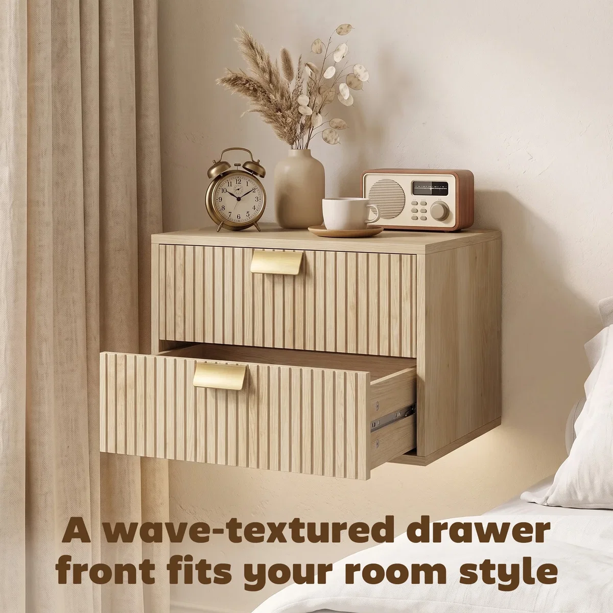 HOMCOM 2pcs Modern Floating Nightstands, 2 Drawers Bedside Tables - Oak – image 7