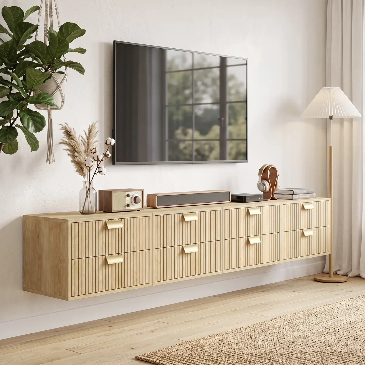 HOMCOM 2pcs Modern Floating Nightstands, 2 Drawers Bedside Tables - Oak – image 8