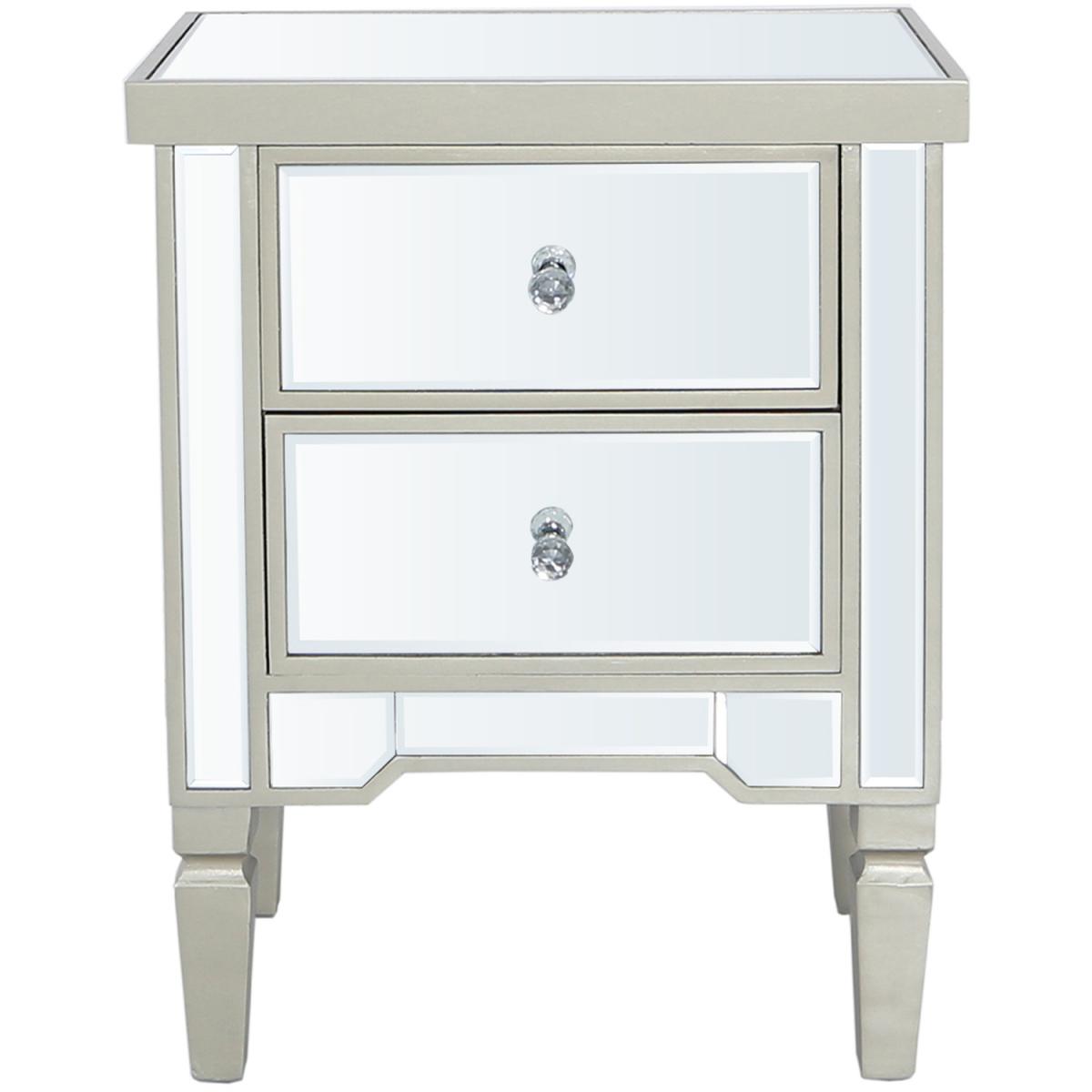 Mia 2 Drawer Mirrored Beside Table - Champaigne – image 2