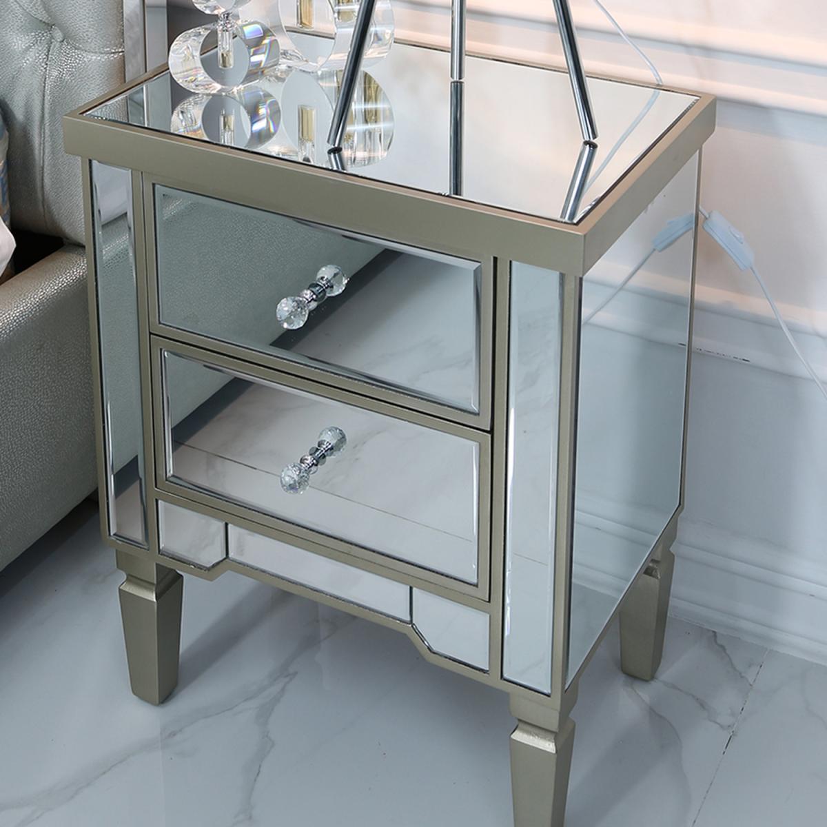 Mia 2 Drawer Mirrored Beside Table - Champaigne – image 6