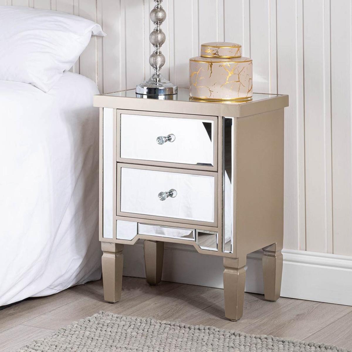 Mia 2 Drawer Mirrored Beside Table - Champaigne – image 7