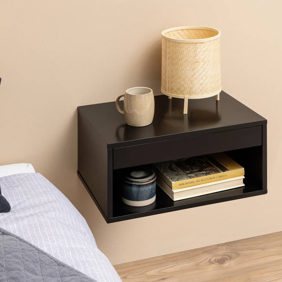 Cholet Square Bedside Table 1 Drawer - Black – image 2