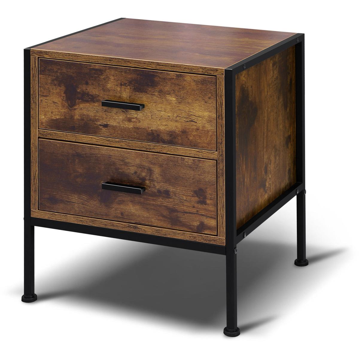 Geir 2 Drawer Retro Wooden Bedside Table - Oak – image 11