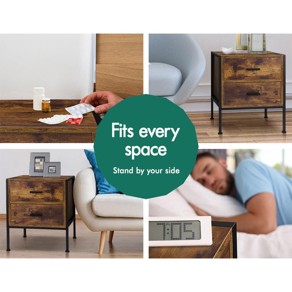 Geir 2 Drawer Retro Wooden Bedside Table - Oak – image 3