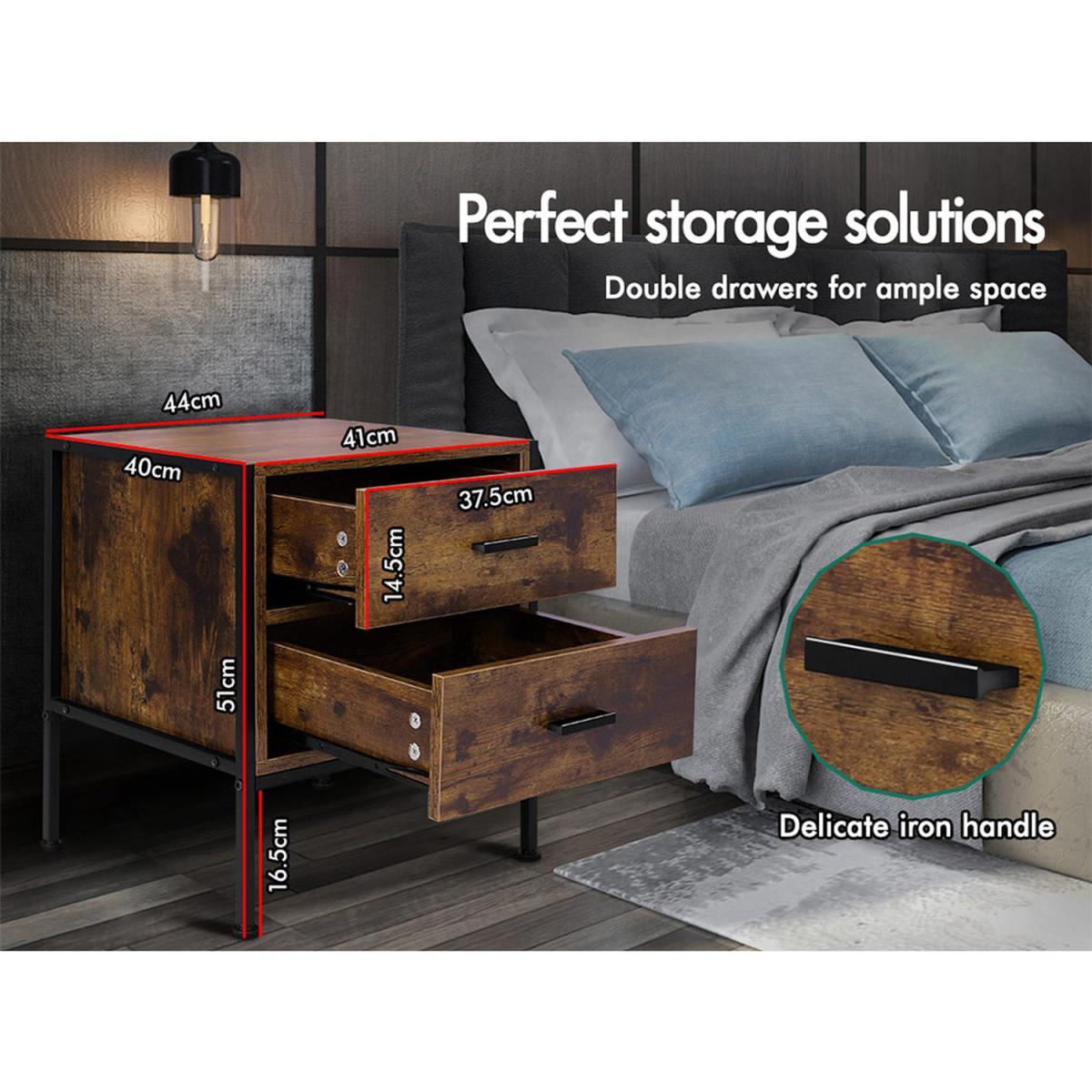 Geir 2 Drawer Retro Wooden Bedside Table - Oak – image 4