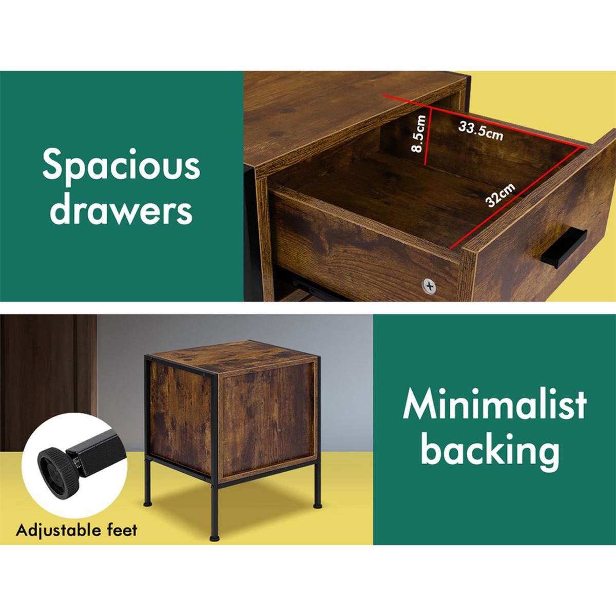 Geir 2 Drawer Retro Wooden Bedside Table - Oak – image 10