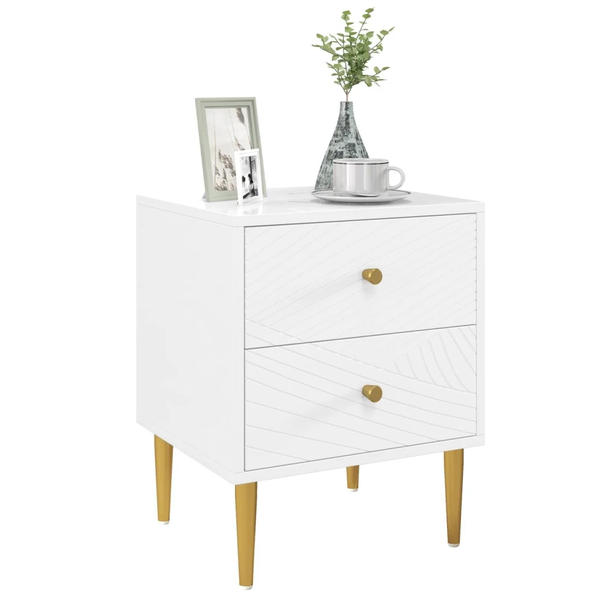 Dina White and Gold 2-Drawer Bedside Table – image 2