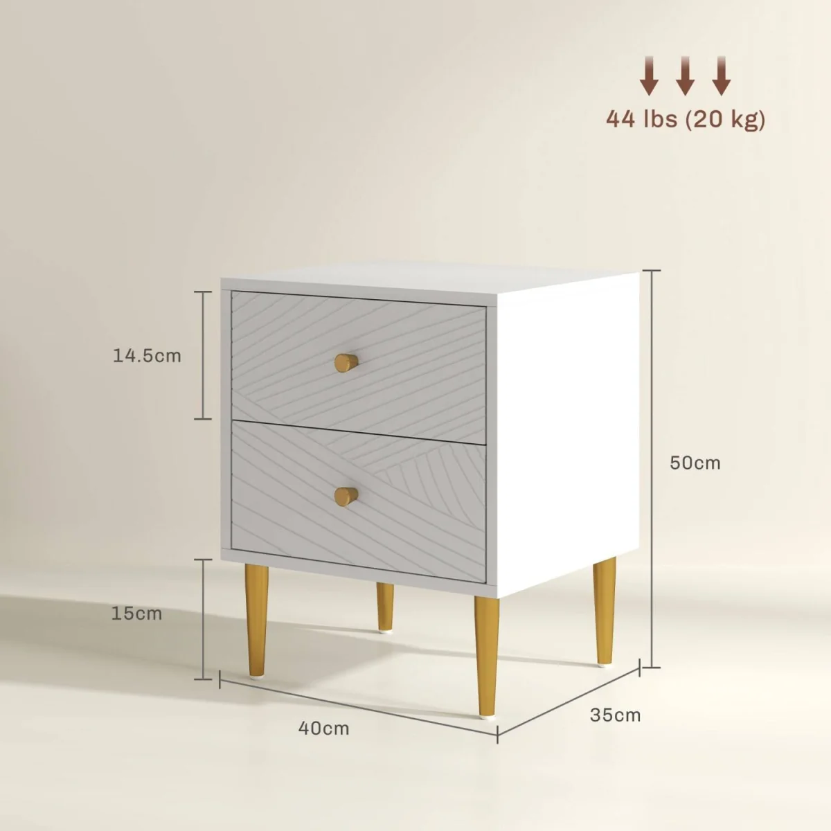 Dina White and Gold 2-Drawer Bedside Table – image 3