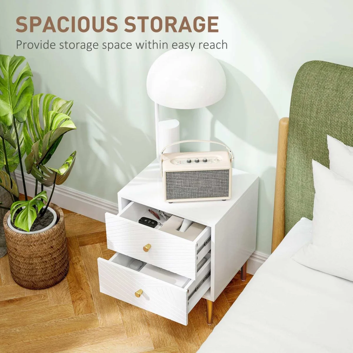 Dina White and Gold 2-Drawer Bedside Table – image 5