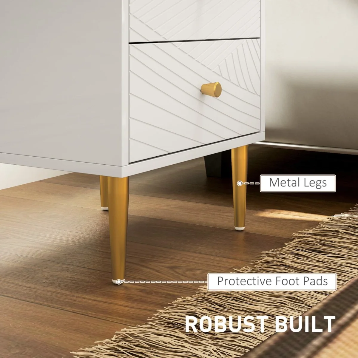 Dina White and Gold 2-Drawer Bedside Table – image 6