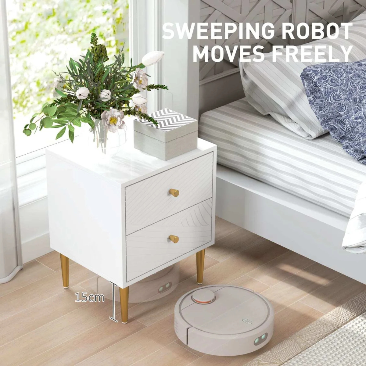 Dina White and Gold 2-Drawer Bedside Table – image 7