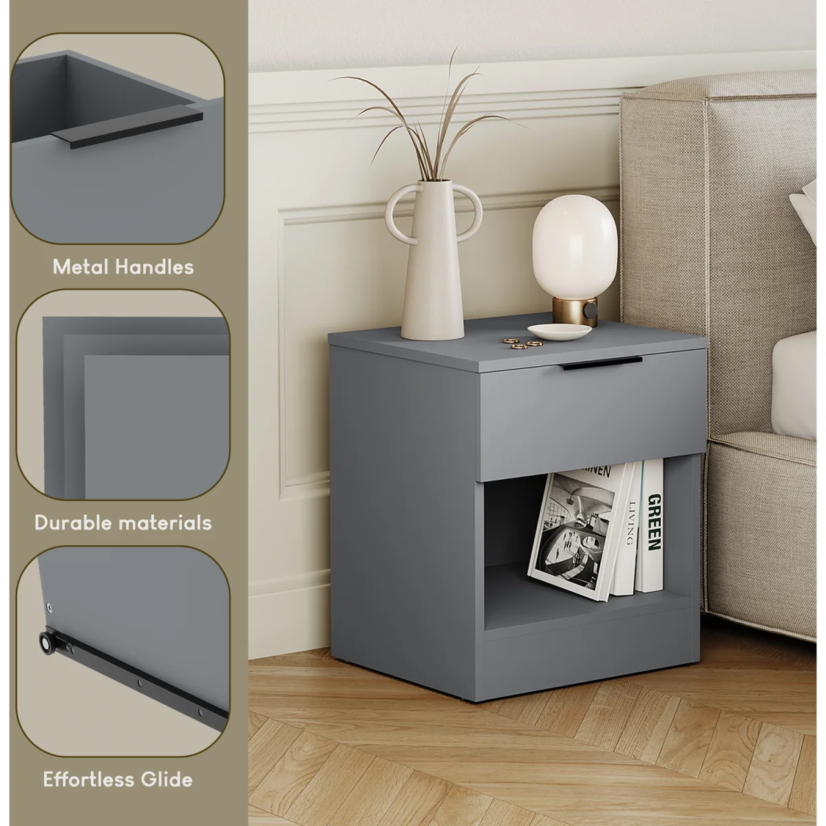 Trega 1 Drawer Bedside Chest - Black – image 26