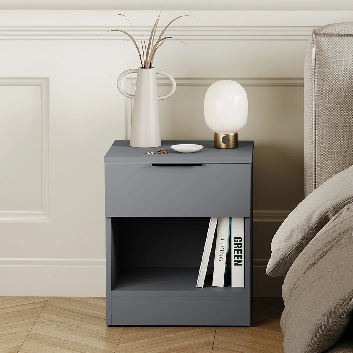 Trega 1 Drawer Bedside Chest - Black – image 29