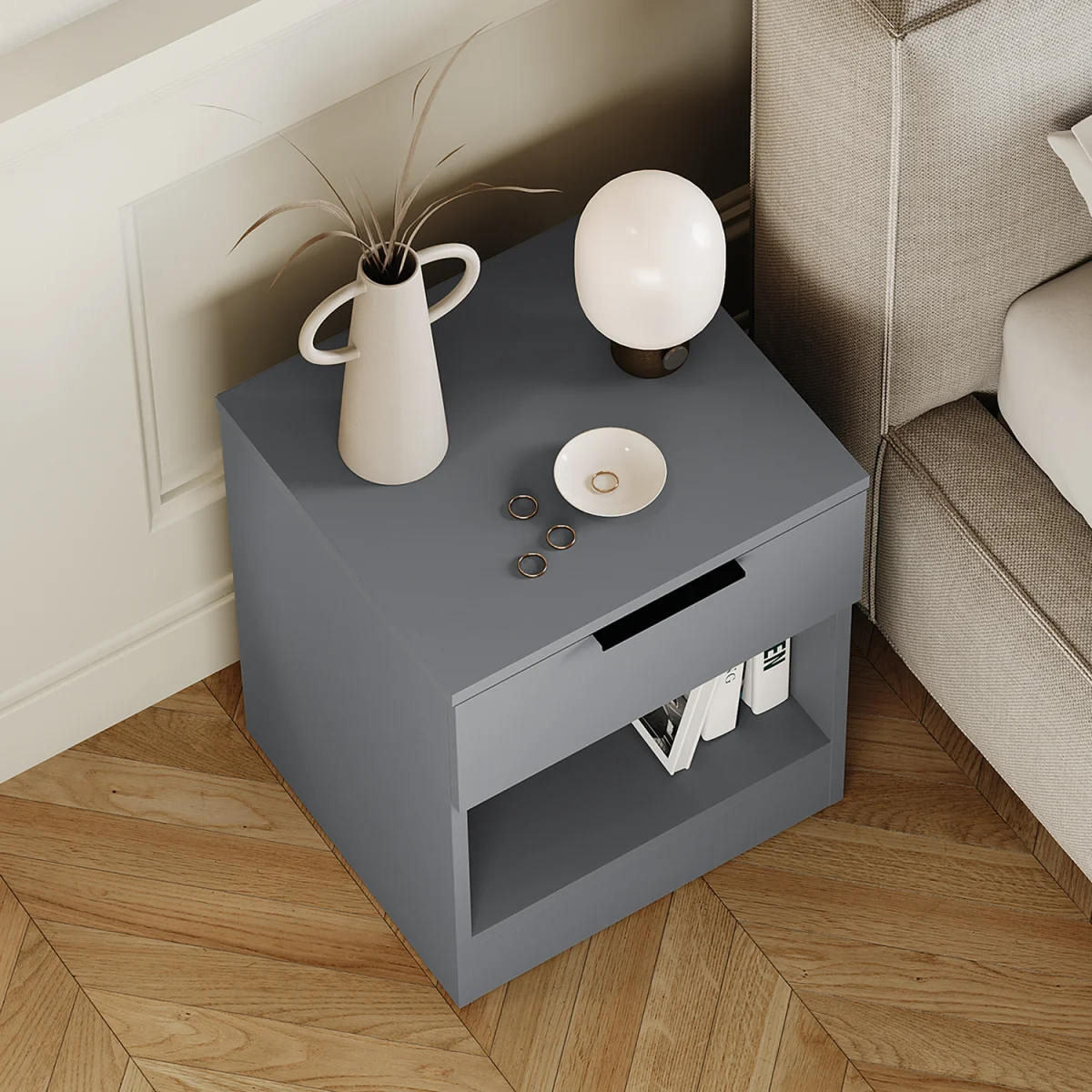 Trega 1 Drawer Bedside Chest - Black – image 30