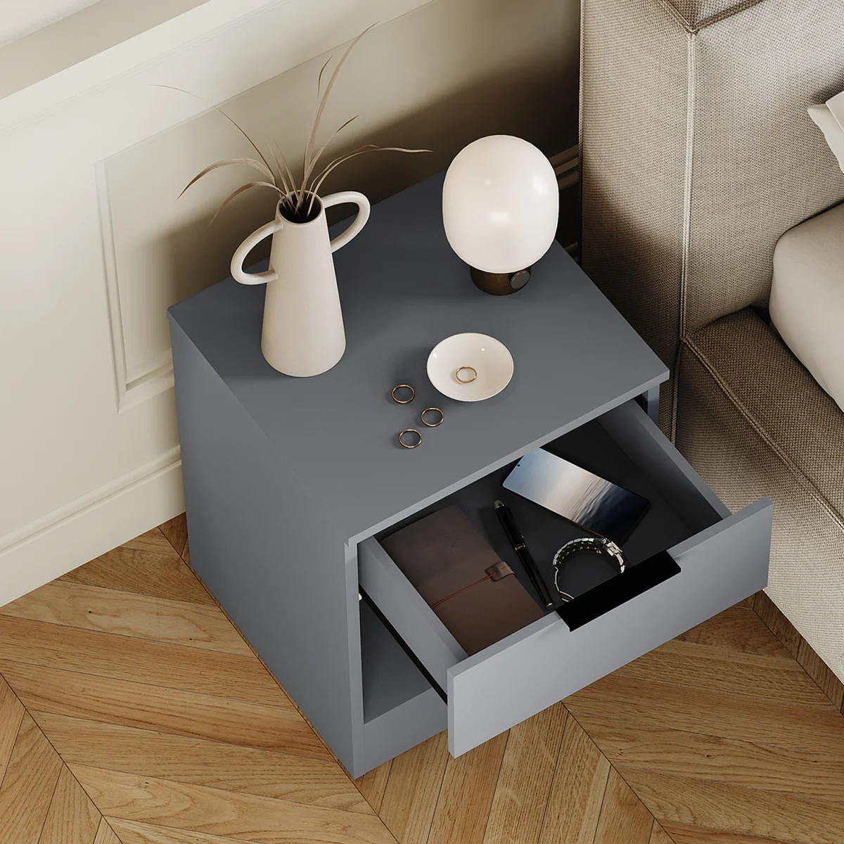 Trega 1 Drawer Bedside Chest - Black – image 31