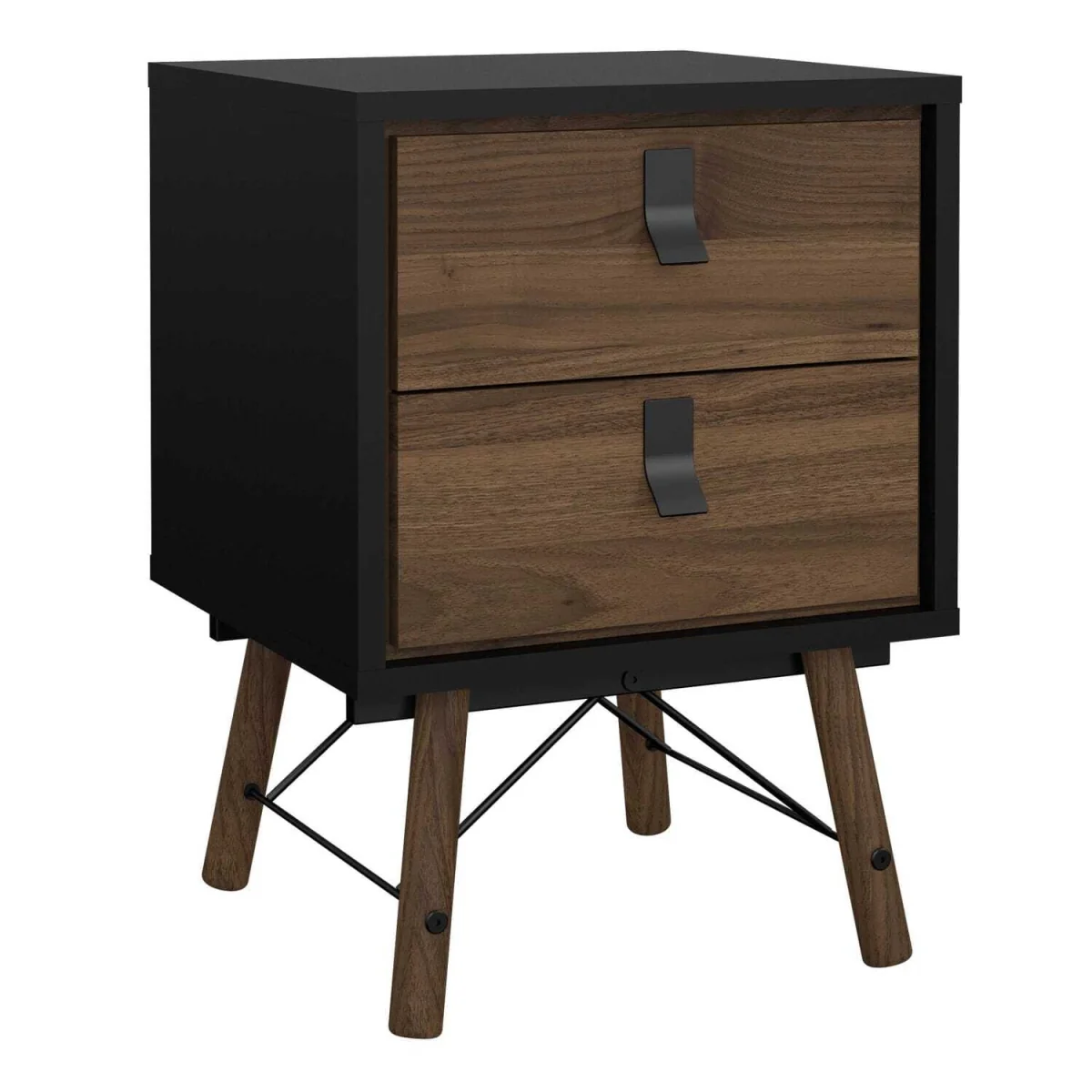 Juno Bedside Table - Dark Walnut with Black Hairpin Legs, 2 Drawers - Black – image 3