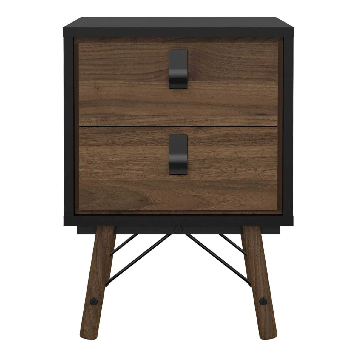 Juno Bedside Table - Dark Walnut with Black Hairpin Legs, 2 Drawers - Black – image 4