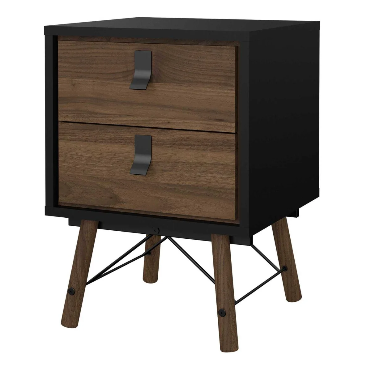 Juno Bedside Table - Dark Walnut with Black Hairpin Legs, 2 Drawers - Black – image 5