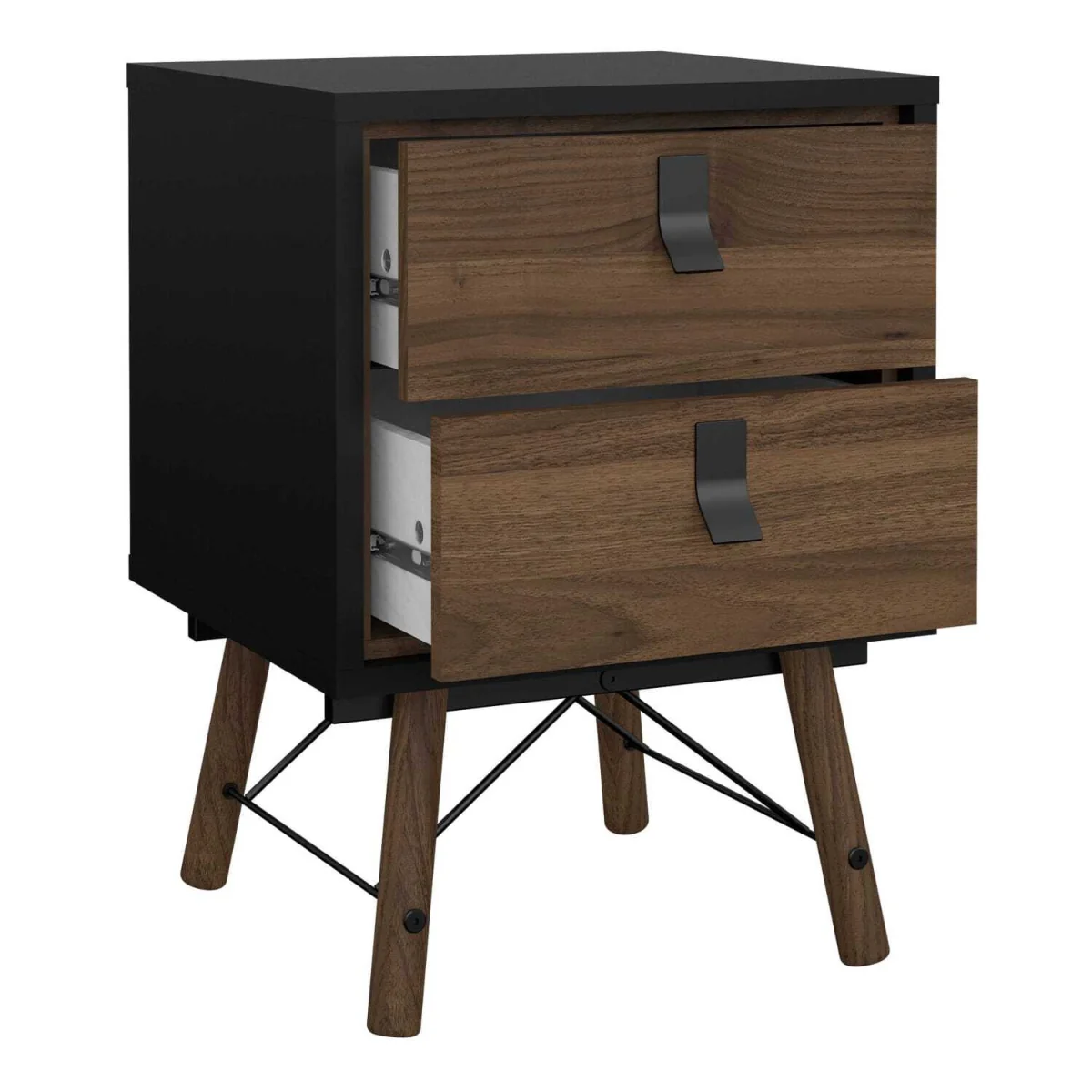 Juno Bedside Table - Dark Walnut with Black Hairpin Legs, 2 Drawers - Black – image 7