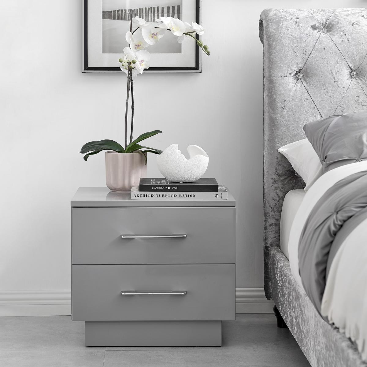 Fossano High Gloss Bedside Table - Grey – image 2
