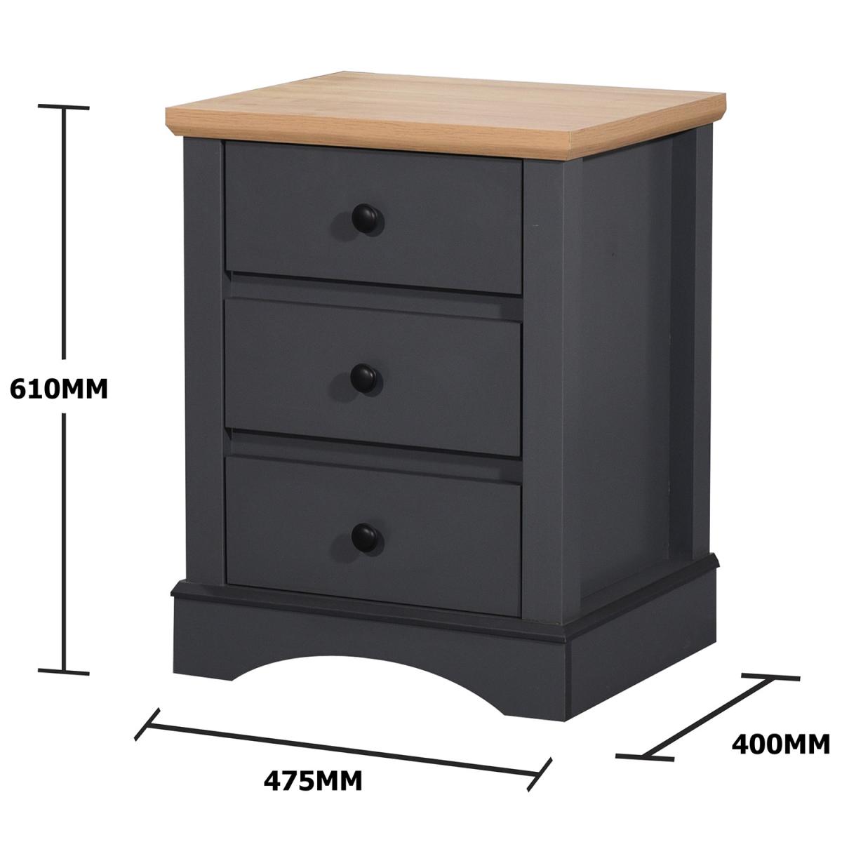 Carden Bedside Table With Three Drawers - Dark Grey – image 6