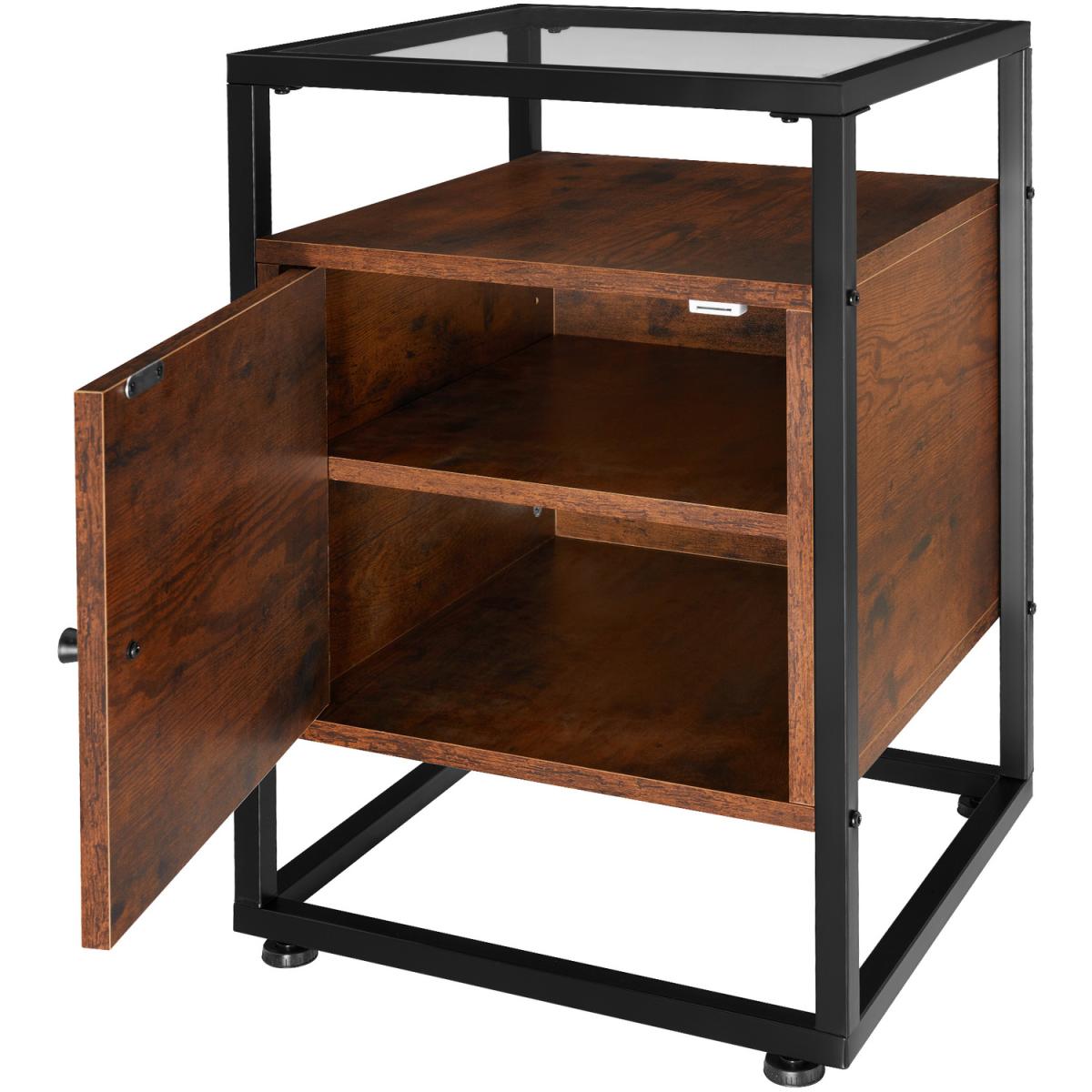Nightstand Dudley With 3 Shelves And Magnetic Door - Industrial Dark – image 7