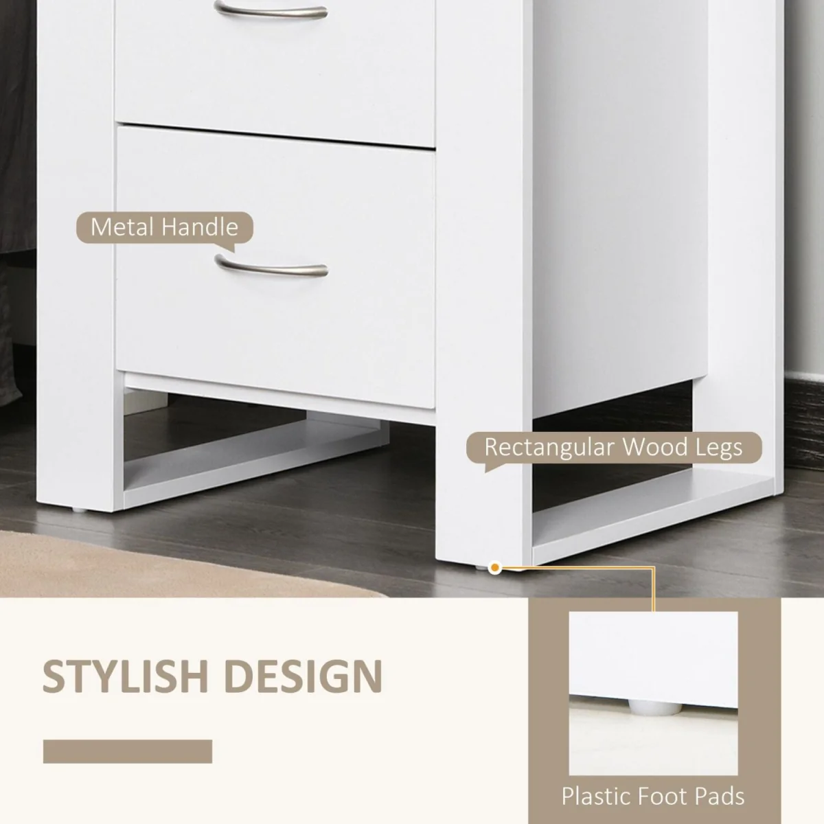 Sovise Set of 2 White Wooden Bedside Tables with 2 Drawers – image 5
