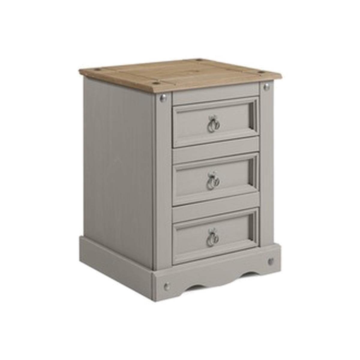 Corona Grey Wax 3 Drawer Bedside Cabinet - Grey