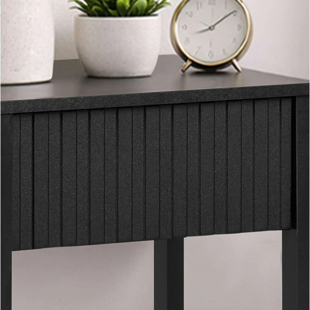Pair of Axis 1 Drawer Fluted Bedside Cabinet Chest Table Black - Black – image 3