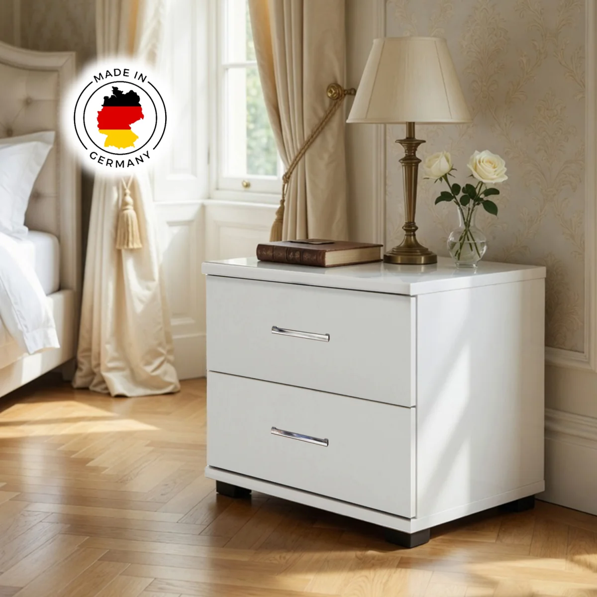 Davos White 2 Drawer Bedside Cabinet - White – image 4