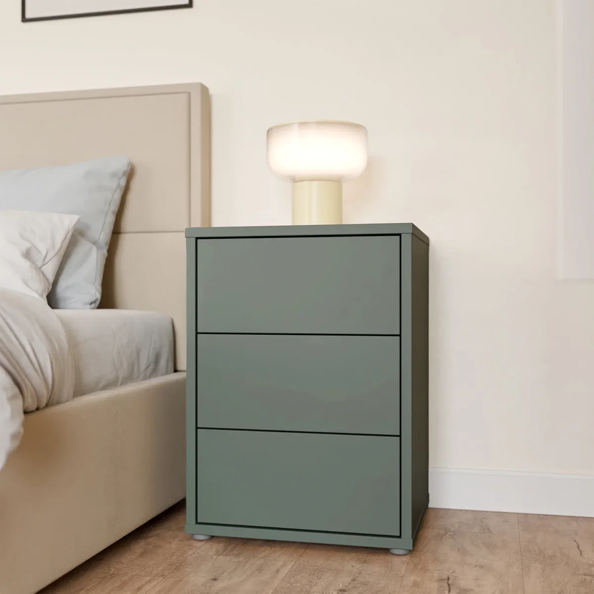 Alice Springs Bedside Cabinet with 3 Drawers Push-Open in Terracotta - Night Blue – image 13